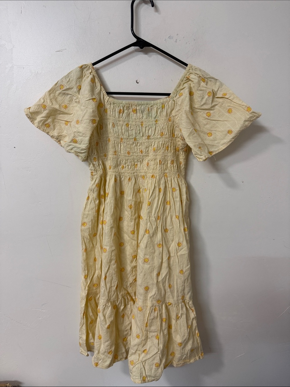 Old Navy Yellow Daisy-Embroidered Smocked Midi Dress